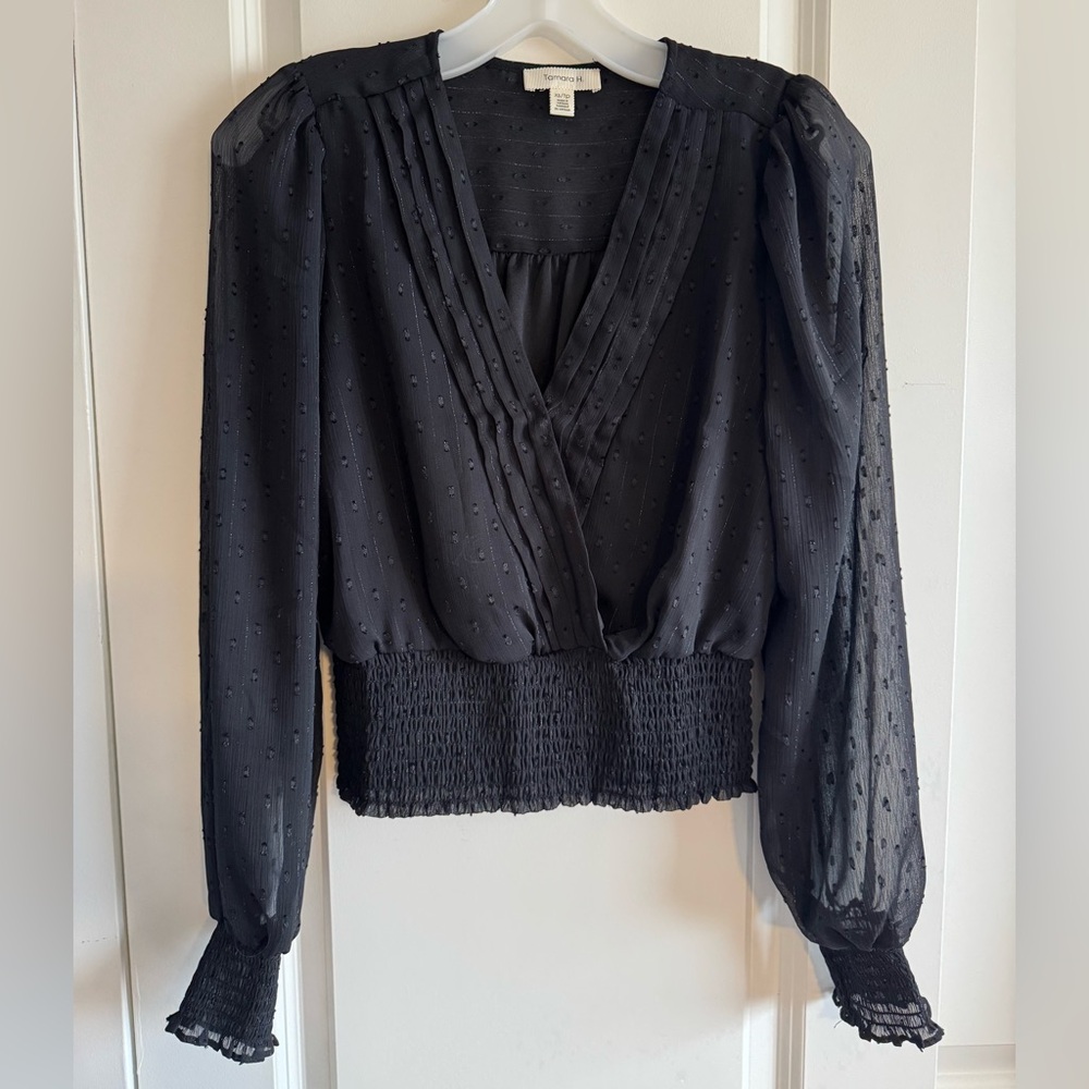 Elegant textured Black Blouse with Pleated Design